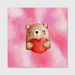 Холст квадратный Медвежонок с сердечком День влюбленных, цвет: 3D-принт — фото 2