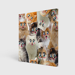 Холст квадратный Много кошек с большими анимэ глазами, цвет: 3D-принт