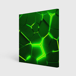 Холст квадратный 3D ПЛИТЫ НЕОН NEON GREEN HEXAGON РАЗЛОМ, цвет: 3D-принт