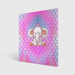 Холст квадратный Маленький слоненок с короной, цвет: 3D-принт
