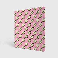 Холст квадратный Яблочные дольки на розовом фоне с эффектом 3D, цвет: 3D-принт