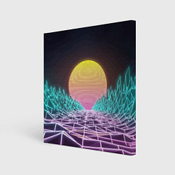 Картина квадратная Vaporwave Закат солнца в горах Neon