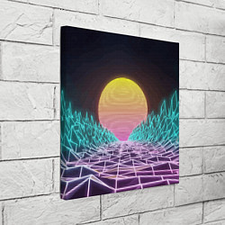Холст квадратный Vaporwave Закат солнца в горах Neon, цвет: 3D-принт — фото 2