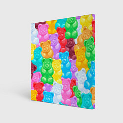 Холст квадратный Мармеладные мишки разноцветные, цвет: 3D-принт