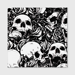 Холст квадратный Черепа и розы на черном фоне, цвет: 3D-принт — фото 2