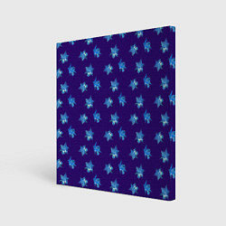 Холст квадратный Цветы Фиолето-Белые Гибискус На Синем Фоне, цвет: 3D-принт