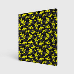 Холст квадратный Камуфляж Пиксельный Чёрно-Жёлтый, цвет: 3D-принт