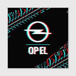 Холст квадратный Значок Opel в стиле Glitch на темном фоне, цвет: 3D-принт — фото 2