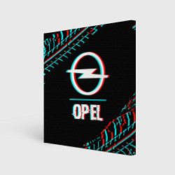 Картина квадратная Значок Opel в стиле Glitch на темном фоне