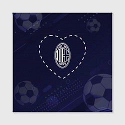 Холст квадратный Лого AC Milan в сердечке на фоне мячей, цвет: 3D-принт — фото 2