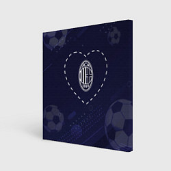 Картина квадратная Лого AC Milan в сердечке на фоне мячей