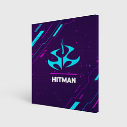 Холст квадратный Символ Hitman в неоновых цветах на темном фоне, цвет: 3D-принт