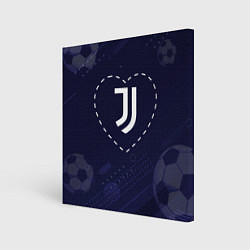 Картина квадратная Лого Juventus в сердечке на фоне мячей