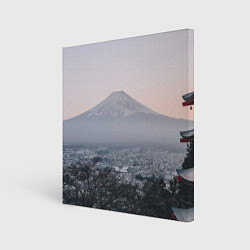 Холст квадратный Туманные горы и деревья утром, цвет: 3D-принт