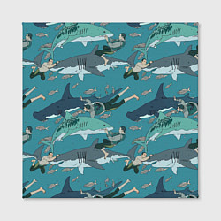 Холст квадратный Ныряльщики и акулы - паттерн, цвет: 3D-принт — фото 2