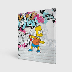 Холст квадратный Барт Симпсон на фоне стены с граффити, цвет: 3D-принт