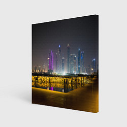 Холст квадратный Неоновый ночной город и мост, цвет: 3D-принт