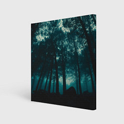 Картина квадратная Тёмный лес на закате
