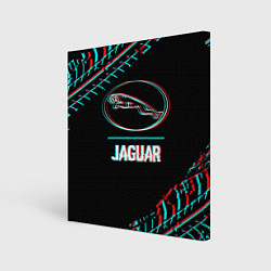 Картина квадратная Значок Jaguar в стиле glitch на темном фоне