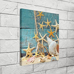 Холст квадратный Натюрморт из сети, морских звёзд и ракушек - лето, цвет: 3D-принт — фото 2