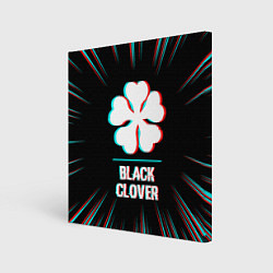 Холст квадратный Символ Black Clover в стиле glitch на темном фоне, цвет: 3D-принт