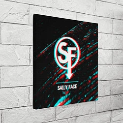 Холст квадратный Sally Face в стиле glitch и баги графики на темном, цвет: 3D-принт — фото 2