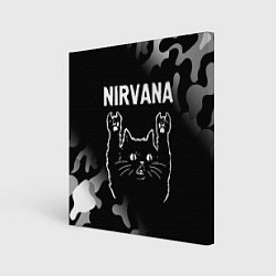 Картина квадратная Группа Nirvana и рок кот