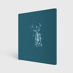 Картина квадратная Деревья и снежинки в силуэте идущего оленя