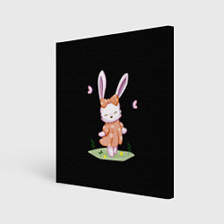 Картина квадратная Крольчонок С Бантиком На Чёрном Фоне