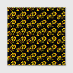 Холст квадратный Хохломская роспись цветы на чёрном фоне, цвет: 3D-принт — фото 2