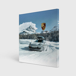 Картина квадратная Porsche on a mountain winter road