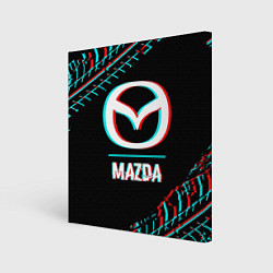 Картина квадратная Значок Mazda в стиле glitch на темном фоне