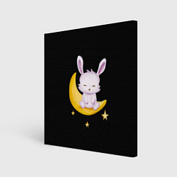 Картина квадратная Крольчонок сидит на месяце на чёрном фоне