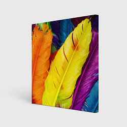 Холст квадратный Разноцветные перья птиц, цвет: 3D-принт