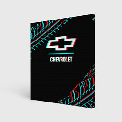 Картина квадратная Значок Chevrolet в стиле glitch на темном фоне