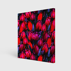 Картина квадратная Тюльпаны - поле красных цветов