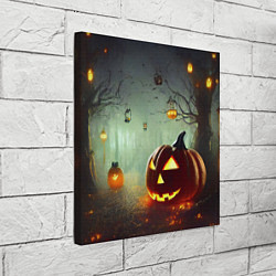 Холст квадратный Тыква на Хэллоуин в ночном туманном лесу, цвет: 3D-принт — фото 2