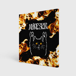 Холст квадратный Maneskin рок кот и огонь, цвет: 3D-принт