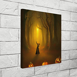 Холст квадратный Ведьма в черном платье в заколдованном лесу с тыкв, цвет: 3D-принт — фото 2
