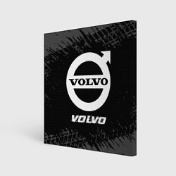 Холст квадратный Volvo speed на темном фоне со следами шин, цвет: 3D-принт