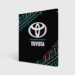 Картина квадратная Значок Toyota в стиле glitch на темном фоне