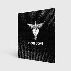 Холст квадратный Bon Jovi с потертостями на темном фоне, цвет: 3D-принт