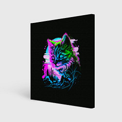 Холст квадратный Неоновый котёнок поп-арт, цвет: 3D-принт
