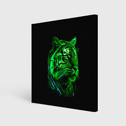Холст квадратный Нейросеть: неоновый зелёный тигр, цвет: 3D-принт