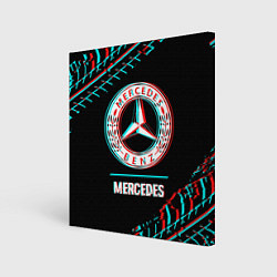 Картина квадратная Значок Mercedes в стиле glitch на темном фоне