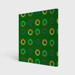 Холст квадратный Зеленые рождественские венки омелы, цвет: 3D-принт