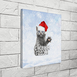 Холст квадратный С Новым годом - котик, цвет: 3D-принт — фото 2