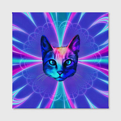 Холст квадратный Яркий неоновый портрет кота, цвет: 3D-принт — фото 2