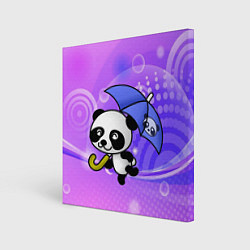 Холст квадратный Панда с зонтиком бежит в гости, цвет: 3D-принт