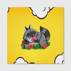 Холст квадратный Влюбленный енот нюхает цветок, цвет: 3D-принт — фото 2